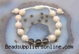 CGB6674 10mm round white fossil jasper & smoky quartz adjustable bracelets