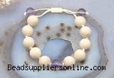 CGB6700 12mm round white fossil jasper & amethyst adjustable bracelets