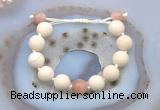 CGB6701 12mm round white fossil jasper & moonstone adjustable bracelets