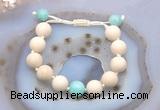 CGB6702 12mm round white fossil jasper & amazonite adjustable bracelets