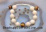 CGB6709 12mm round white fossil jasper & yellow tiger eye adjustable bracelets