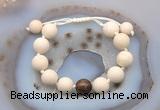 CGB6710 12mm round white fossil jasper & bronzite adjustable bracelets