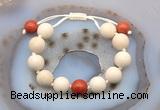 CGB6712 12mm round white fossil jasper & red jasper adjustable bracelets