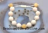 CGB6722 12mm round white fossil jasper & honey jade adjustable bracelets