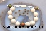 CGB6725 12mm round white fossil jasper & unakite adjustable bracelets