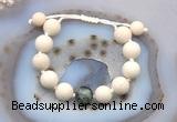 CGB6726 12mm round white fossil jasper & African turquoise adjustable bracelets