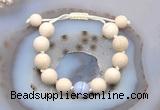 CGB6728 12mm round white fossil jasper & blue lace agate adjustable bracelets