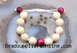 CGB6735 12mm round white fossil jasper & red tiger eye adjustable bracelets