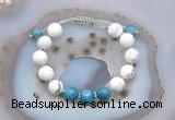 CGB6751 Hand-knotted 10mm round white howlite & apatite adjustable bracelets