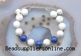 CGB6755 10mm round white howlite & lapis lazuli adjustable bracelets