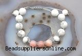 CGB6764 10mm round white howlite & pink opal adjustable bracelets