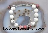 CGB6770 10mm round white howlite & rhodonite adjustable bracelets