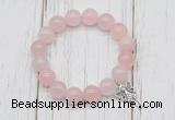 CGB6801 10mm, 12mm rose quartz beaded bracelet with alloy pendant