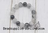 CGB6803 10mm, 12mm black rutilated quartz beaded bracelet with alloy pendant