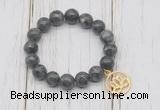 CGB6816 10mm, 12mm black labradorite beaded bracelet with alloy pendant