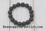 CGB6832 10mm, 12mm black lava beaded bracelet with alloy pendant