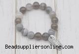 CGB6848 10mm, 12mm grey banded agate beaded bracelet with alloy pendant