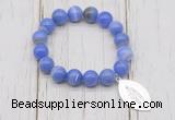 CGB6850 10mm, 12mm blue banded agate beaded bracelet with alloy pendant