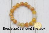 CGB6851 10mm, 12mm yellow banded agate beaded bracelet with alloy pendant