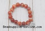 CGB6852 10mm, 12mm red banded agate beaded bracelet with alloy pendant