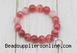 CGB6853 10mm, 12mm red banded agate beaded bracelet with alloy pendant