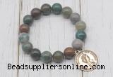 CGB6862 10mm, 12mm Indian agate beaded bracelet with alloy pendant