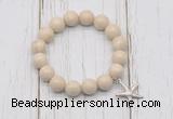 CGB6872 10mm, 12mm white fossil jasper beaded bracelet with alloy pendant