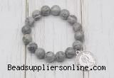 CGB6876 10mm, 12mm grey picture jasper beaded bracelet with alloy pendant