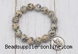 CGB6878 10mm, 12mm dalmatian jasper beaded bracelet with alloy pendant