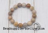 CGB6887 10mm, 12mm fossil coral beaded bracelet with alloy pendant