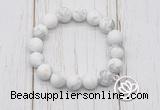 CGB6890 10mm, 12mm matte white howlite beaded bracelet with alloy pendant