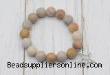 CGB6895 10mm, 12mm matte fossil coral beaded bracelet with alloy pendant