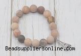 CGB6896 10mm, 12mm matte sunstone beaded bracelet with alloy pendant