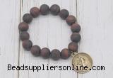 CGB6899 10mm, 12mm matte red tiger eye beaded bracelet with alloy pendant