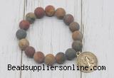 CGB6902 10mm, 12mm matte picasso jasper beaded bracelet with alloy pendant