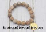 CGB6905 10mm, 12mm matte picture jasper beaded bracelet with alloy pendant