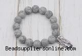 CGB6906 10mm, 12mm matte grey picture jasper beaded bracelet with alloy pendant