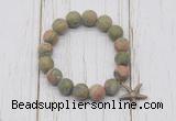 CGB6912 10mm, 12mm matte unakite beaded bracelet with alloy pendant