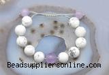 CGB6933 Hand-knotted 12mm round white howlite & lavender amethyst adjustable bracelets