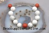 CGB6946 12mm round white howlite & red jasper adjustable bracelets