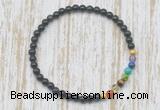 CGB7062 7 chakra 4mm black obsidian beaded meditation yoga bracelets