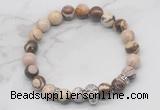 CGB7356 8mm brown zebra jasper bracelet with skull for men or women