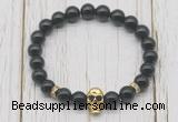 CGB7405 8mm black obsidian bracelet with skull for men or women