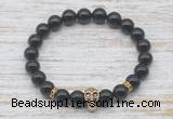 CGB7423 8mm black tourmaline bracelet with skull for men or women