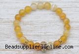 CGB7441 8mm yellow banded agate bracelet with skull for men or women