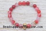 CGB7442 8mm red banded agate bracelet with skull for men or women