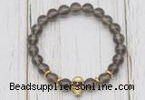 CGB7492 8mm smoky quartz bracelet with skull for men or women