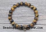 CGB7516 8mm yellow tiger eye bracelet with skull for men or women