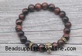 CGB7518 8mm red tiger eye bracelet with skull for men or women