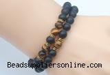 CGB7603 8mm matte black onyx & yellow tiger eye mala stretchy bracelets